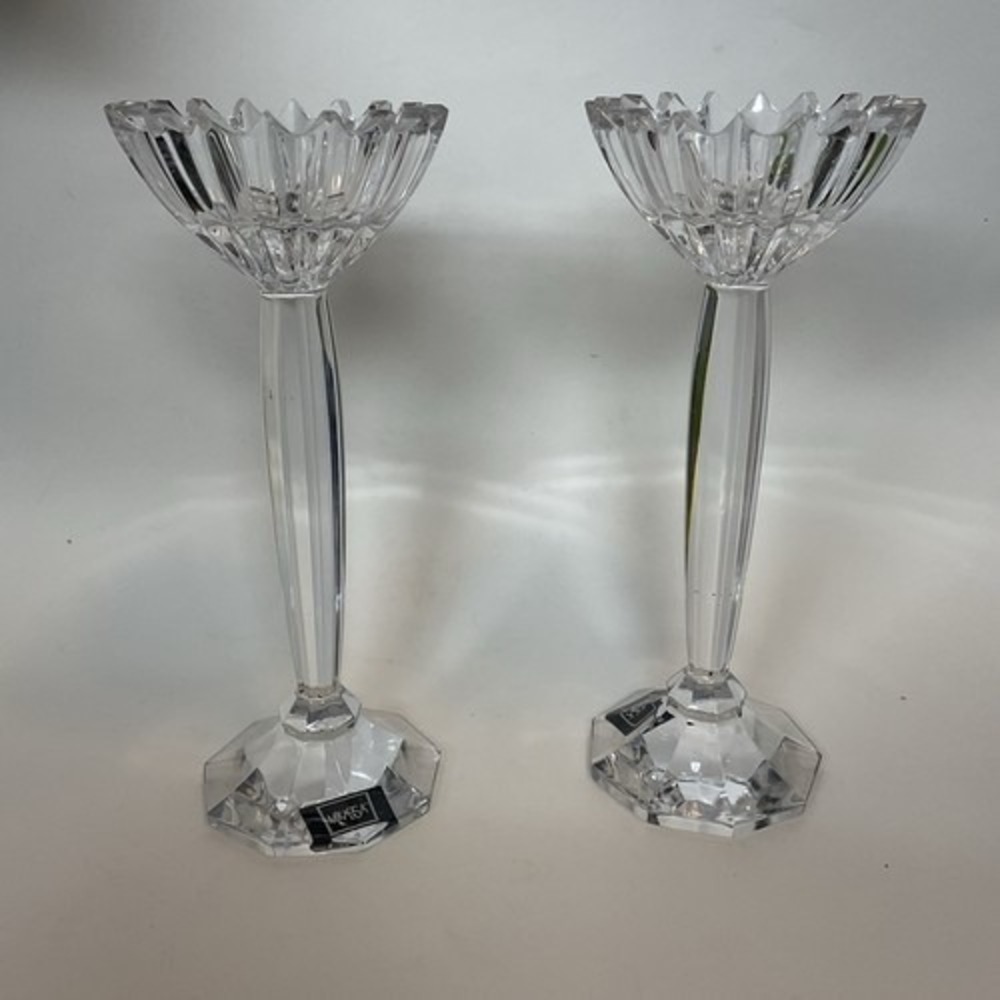 VTG Mikasa Ice Palace 2 Lead Crystal Candleholders Ice Crystal Type Bowls 10"